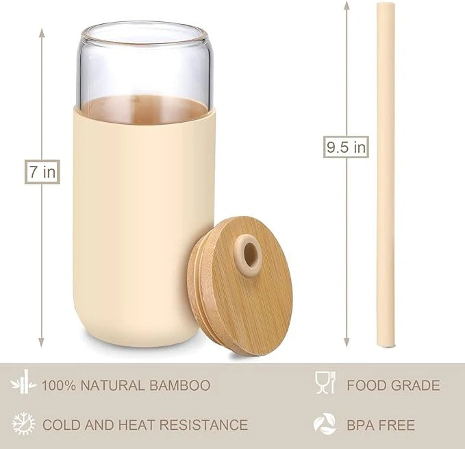 Glass Water Tumbler with Silicone Protective Sleeve Bamboo